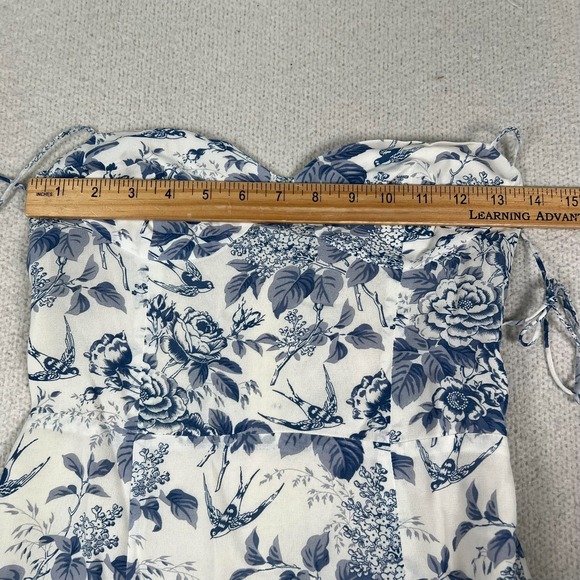 Reformation Juliette Midi Dress Women's 2 Floral Blue White Side Slit Corset - Picture 7 of 12